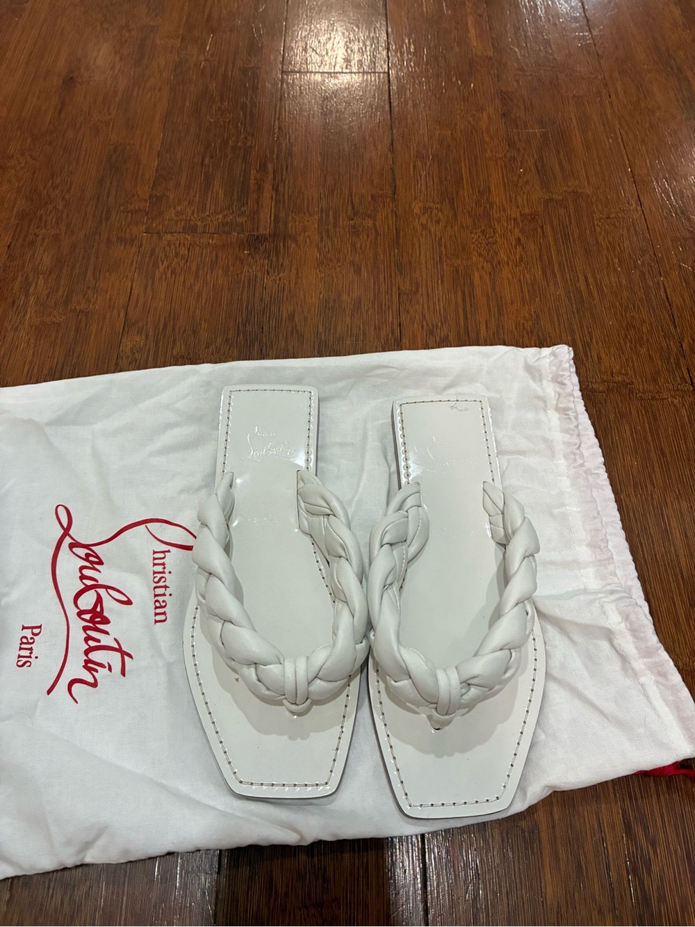 Christian Louboutin White Braided Square-Toe Slide Sandals